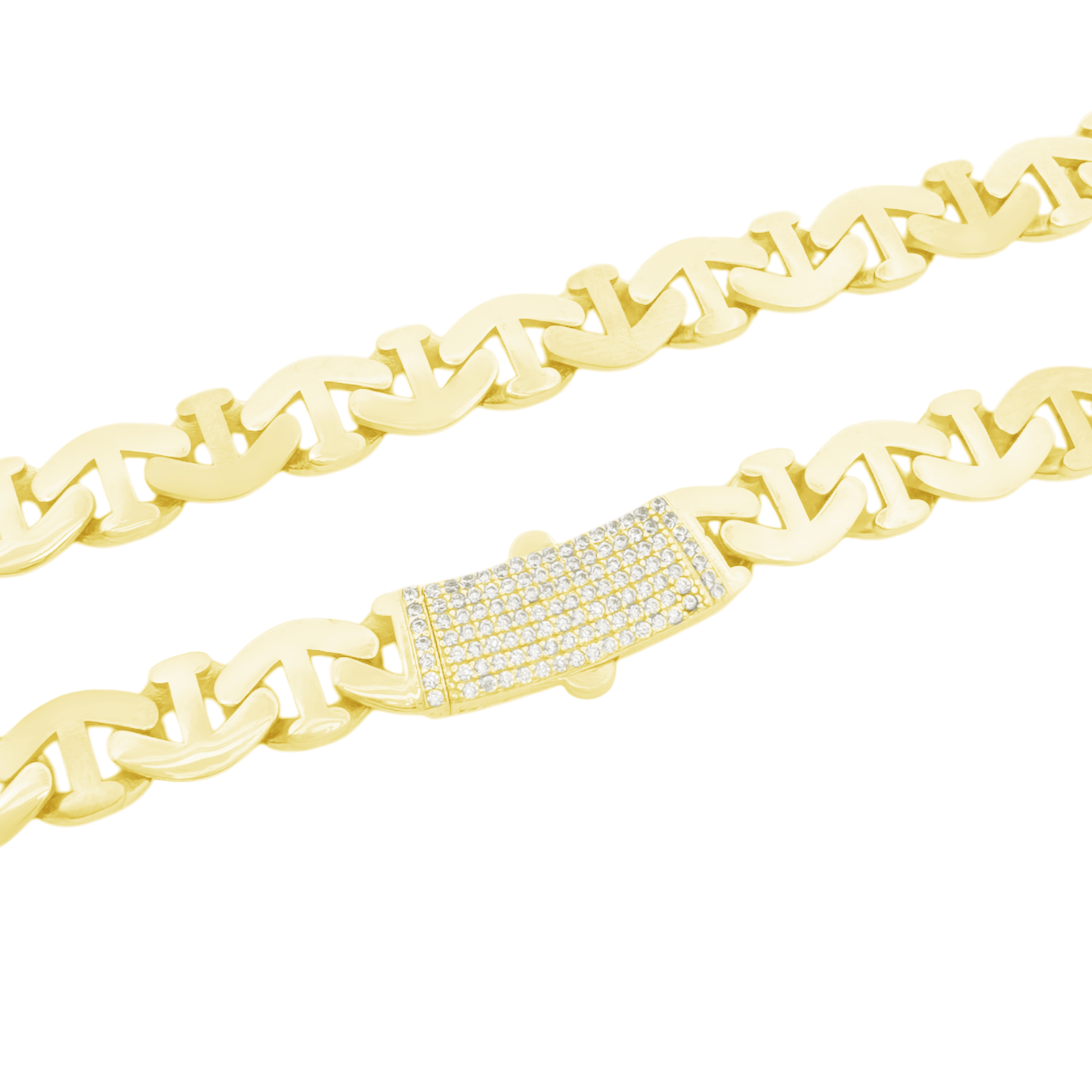10K Yellow Gold Cz Clasp Free Form Link Necklace 18In 24.2Dwt