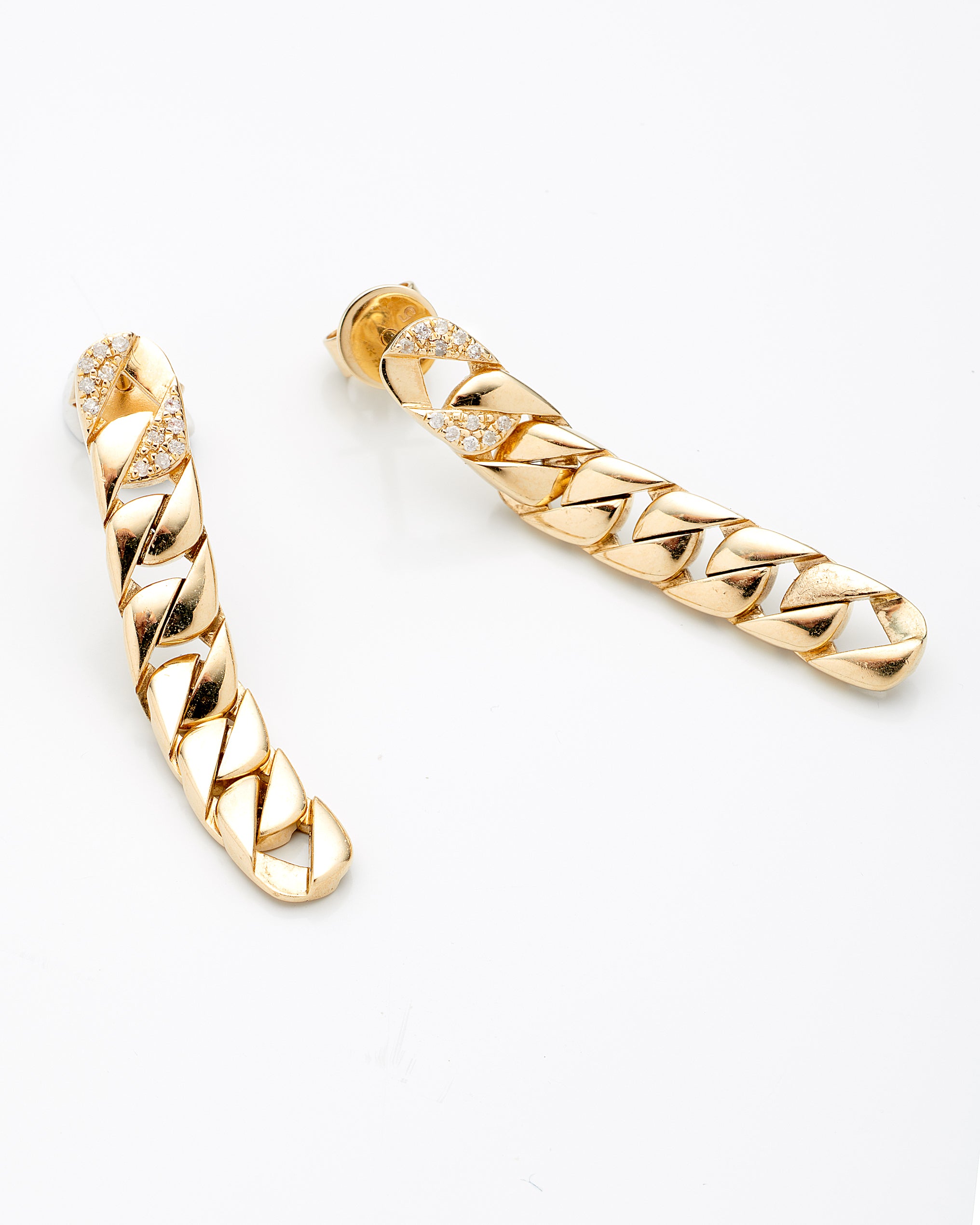 0.07Ctw 14K Yellow Gold Diamond Cuban Link Drop Style Earring 3.8Dwt