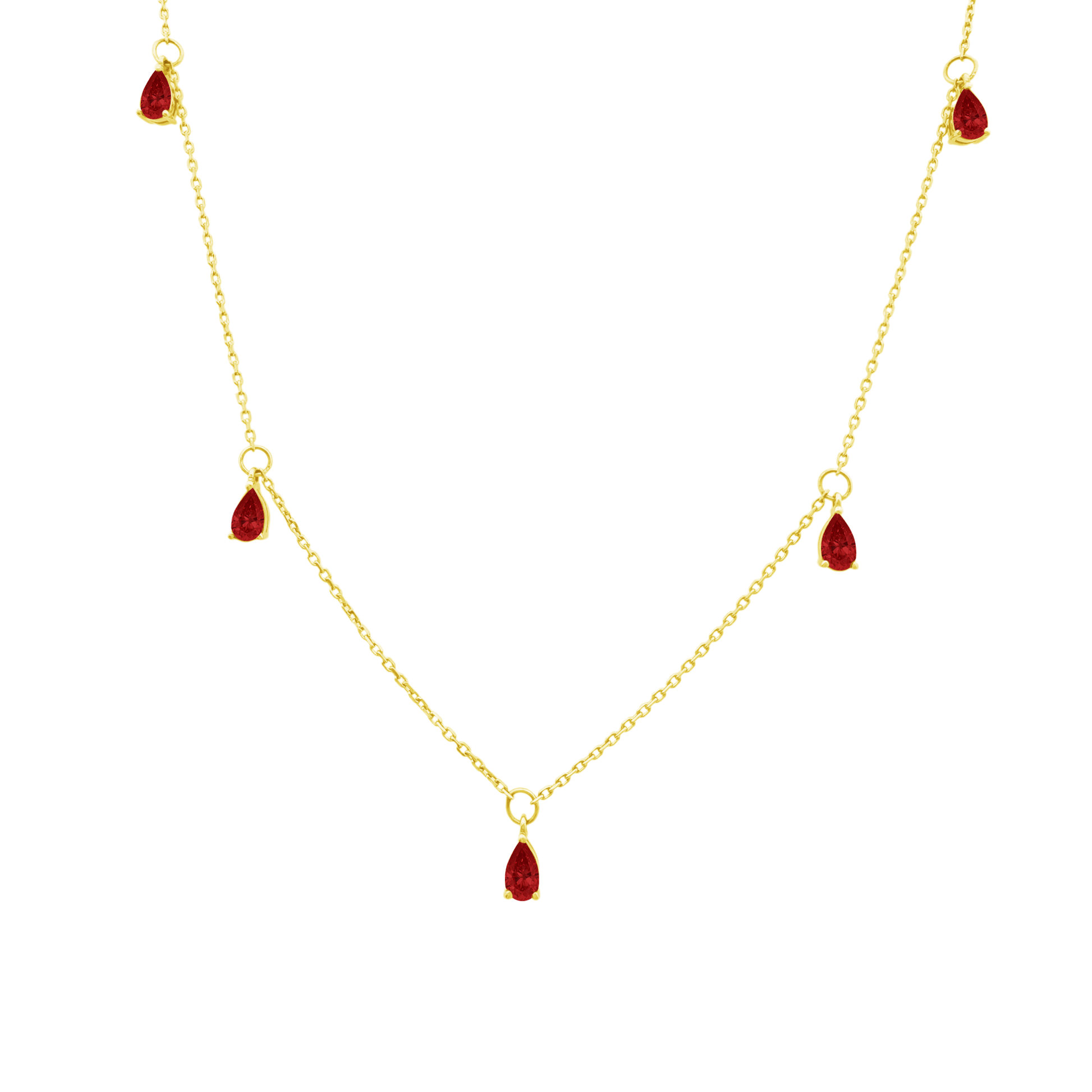 1.20Ct Ru 14K Yellow Gold Drop Ruby Station  Necklace 18In 1.5Dwt