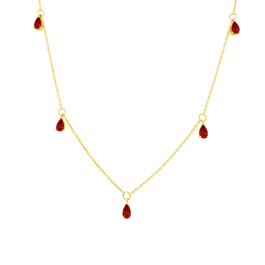 1.20Ct Ru 14K Yellow Gold Drop Ruby Station  Necklace 18In 1.5Dwt