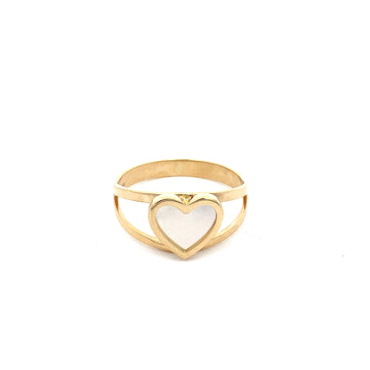 14K Yellow Gold Ladies Mother Of Pearl Heart Ring Size 7 1.3Dwt
