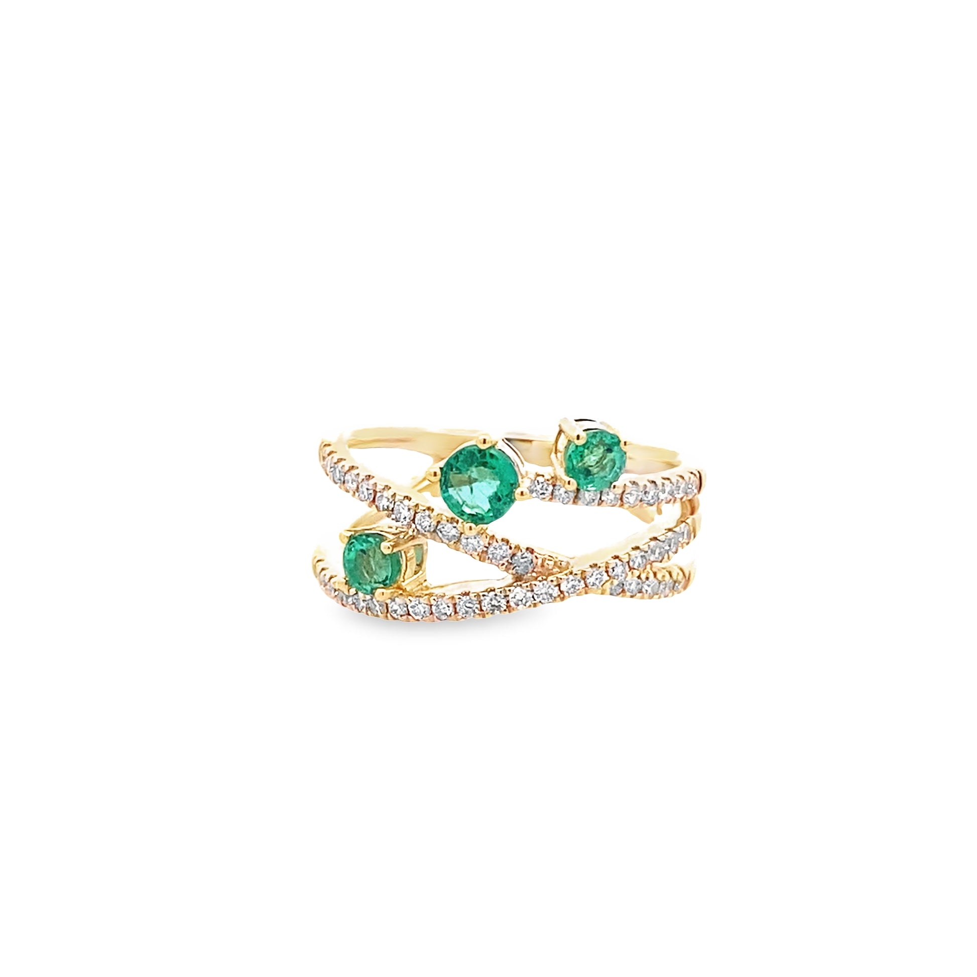 0.34 Ctw Dird/ 0.53Ctw Emrd 14K Yellow Gold Emerald & Dia Ring Size 7 2.8Dwt