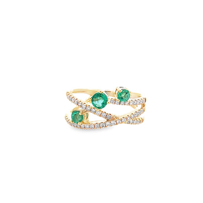 0.34 Ctw Dird/ 0.53Ctw Emrd 14K Yellow Gold Emerald & Dia Ring Size 7 2.8Dwt