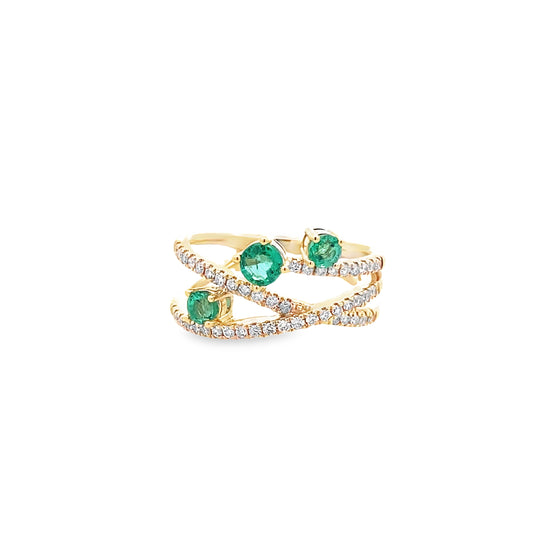 0.34 Ctw Dird/ 0.53Ctw Emrd 14K Yellow Gold Emerald & Dia Ring Size 7 2.8Dwt