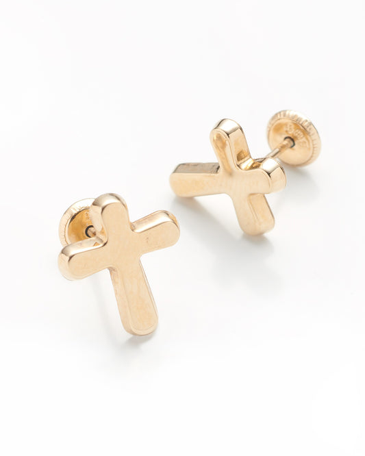 14K Yellow Gold Cross Stud Earrings