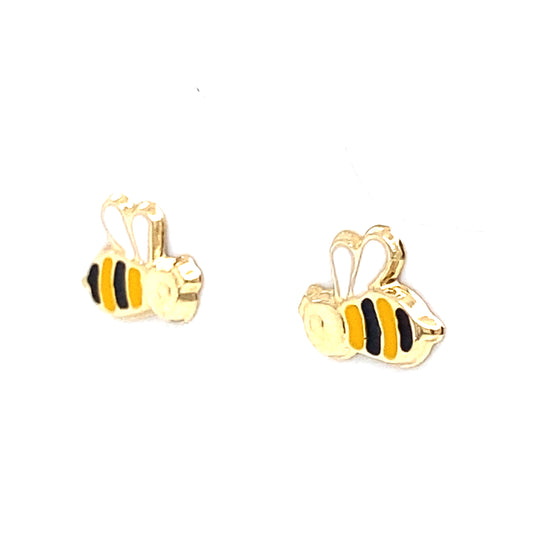 14K Yellow Gold Baby Enameled Bumble Bee Stud Earring