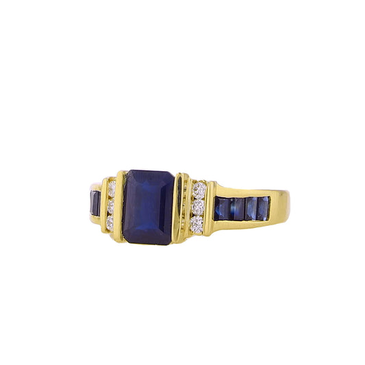 14K Yellow Gold Diamond & Sapphire Ring Size 7 4.4Dwt