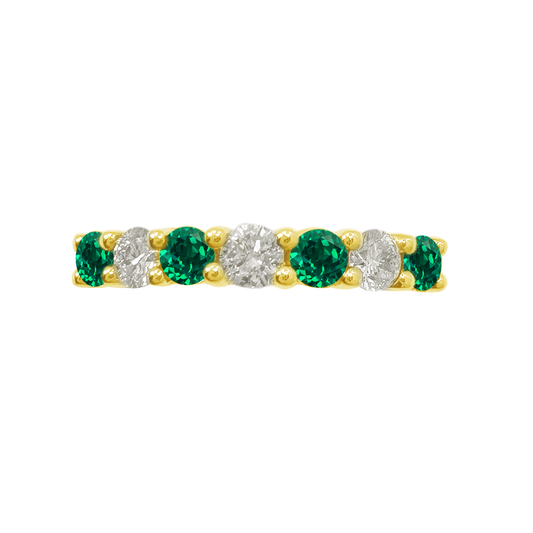 0.38Ct Dia 0.42Ct Em 14K Yellow Gold Dia & Emerald Band Ring Size 7 2.1Dwt