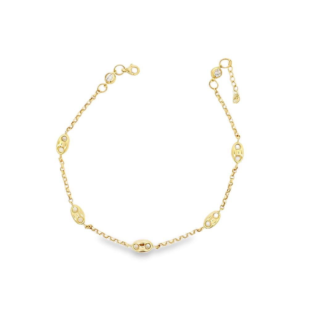 10K Yellow Gold Mariner Puff Station Anklet 10In 2.2Dwt