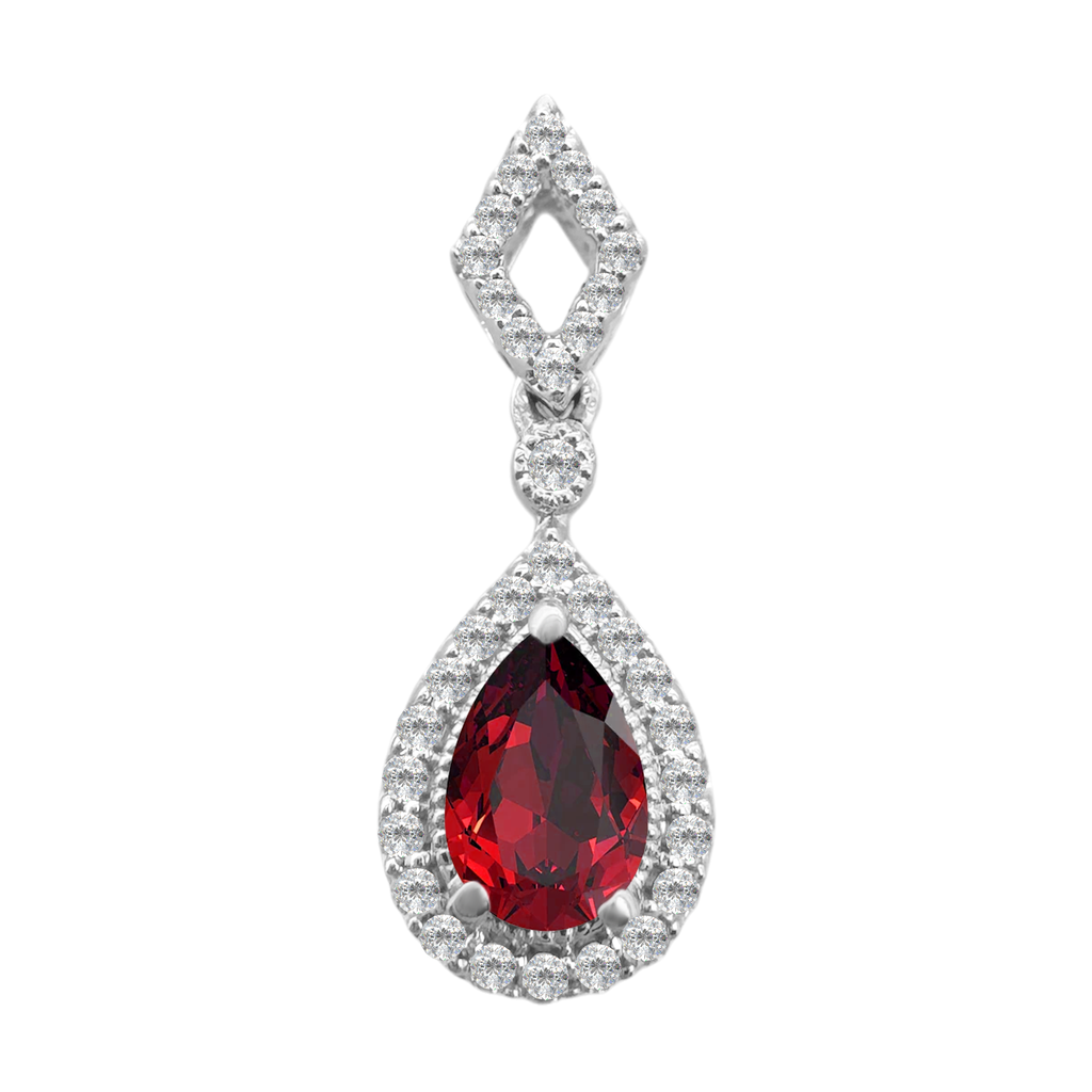 0.13Ctw Diamond 10K White Gold Ruby Center Pendant 0.8Dwt