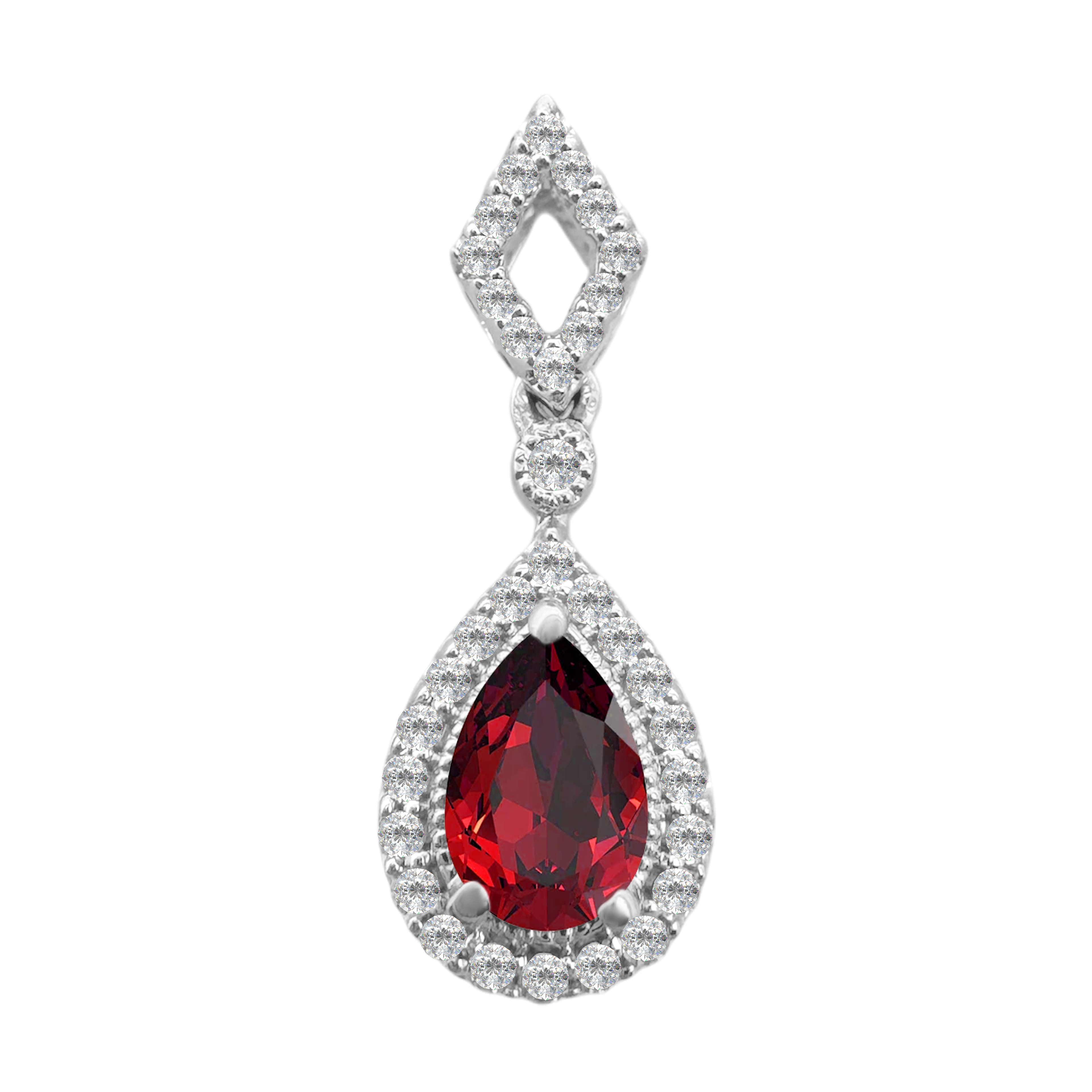 0.13Ctw Diamond 10K White Gold Ruby Center Pendant 0.8Dwt