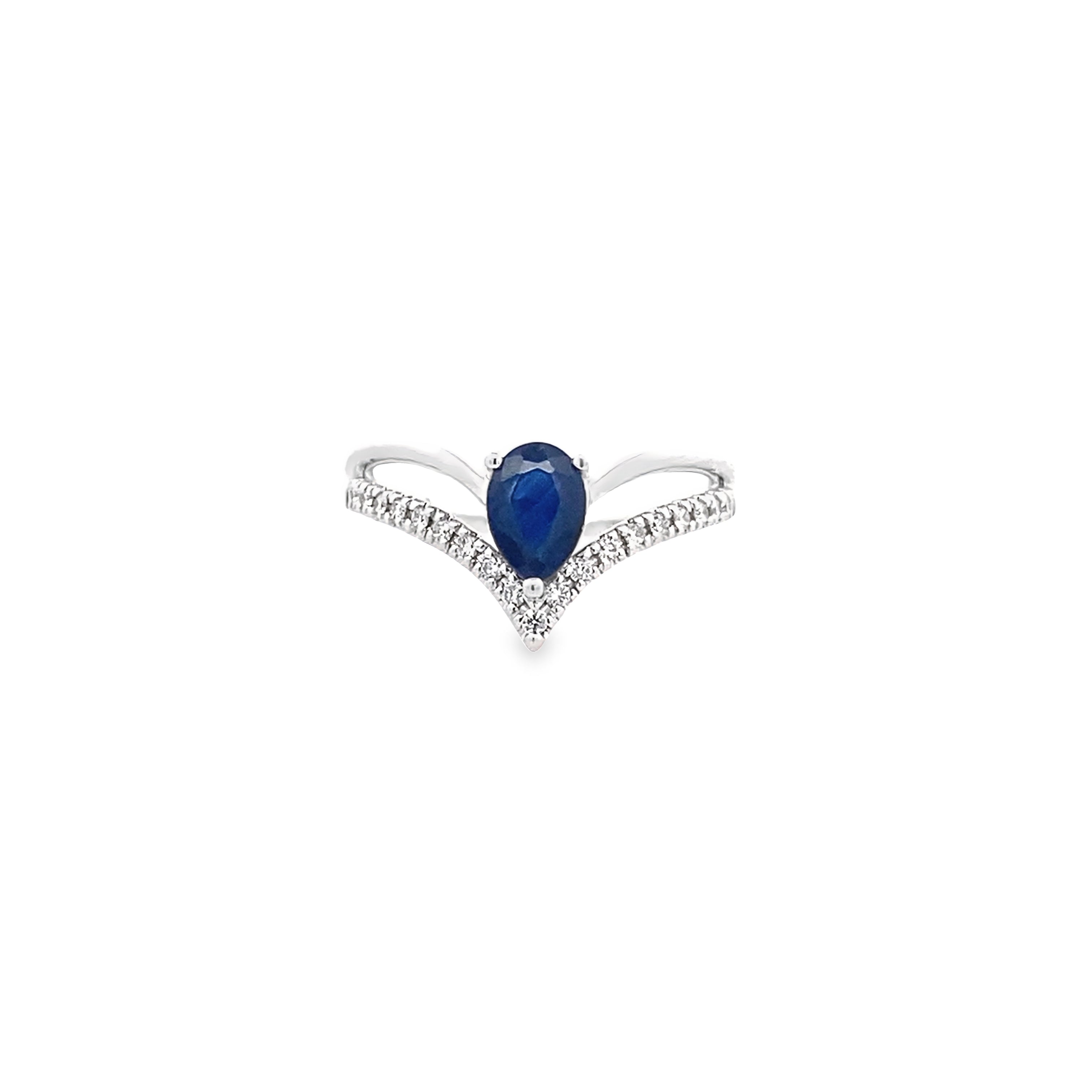 0.15Ctw Dird/ 0.89 Ctw Sapr 14K White Gold Diam & Pear Cut Sapphire Ring Size 7 2.2Dwt
