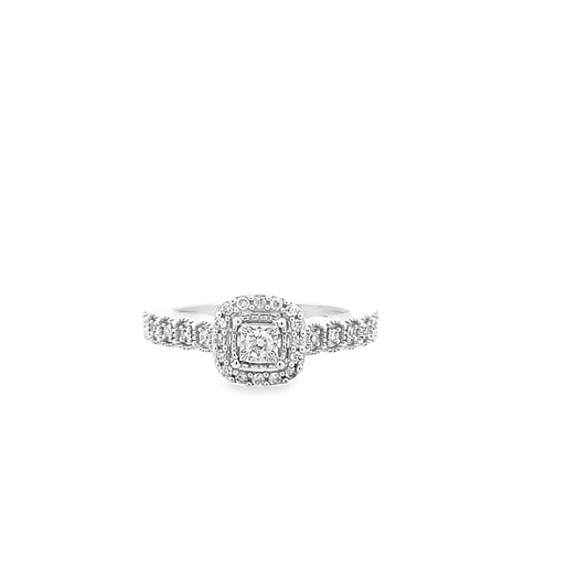 0.25Ctw 14K White Gold Diamond Engagement Ring Size 7 1.8Dwt