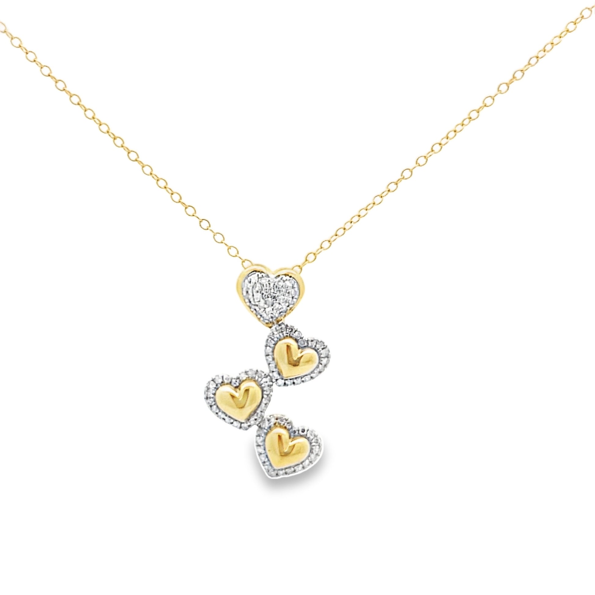 0.25Ctw 14K Yellow Gold Diamond hearts Necklace 20In 2.2Dwt