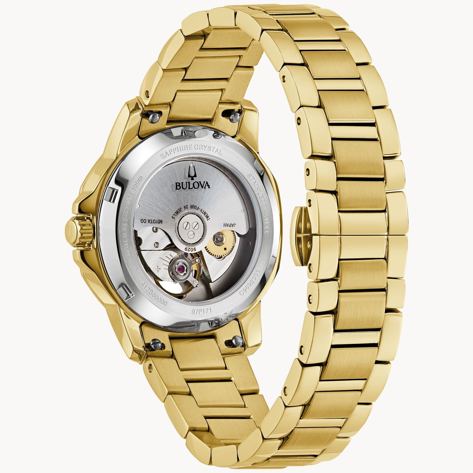 Bulova Marine Star Ladies Watch (97P171) Black Mother Of Pearl Dial Diamond & Roman Numeral Markers