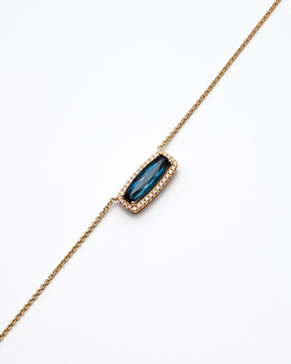 0.16Ctw Dia 2.95Ctw London Blue Topaz 14K Yellow Gold Necklace 18In 2.8Dwt