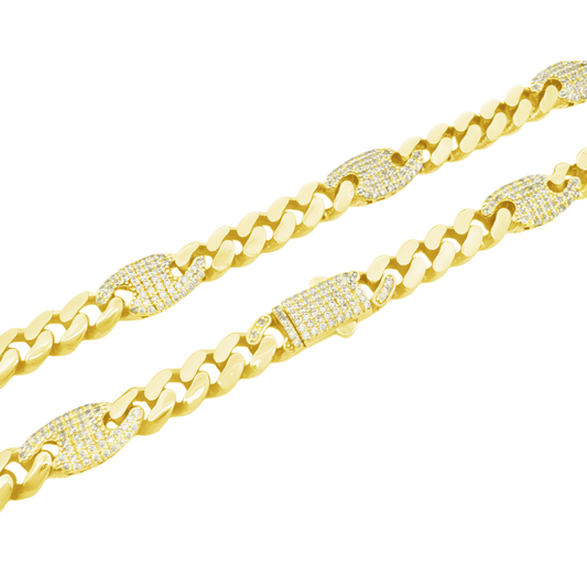 10K Yellow Gold Cz Free Form Link Necklace 18In 17.3Dwt
