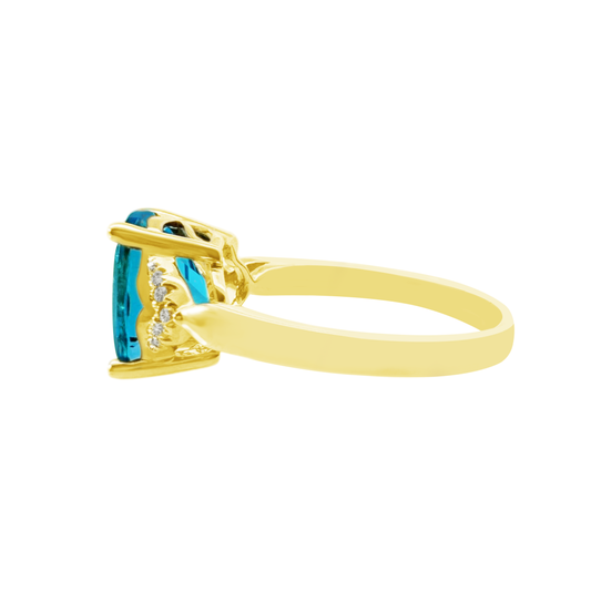 0.075Ct Dia 3.54Ct Bt 14K Yellow Gold Dia & Swiss Blue Topaz Fashion Ring Size 7 2.2Dwt