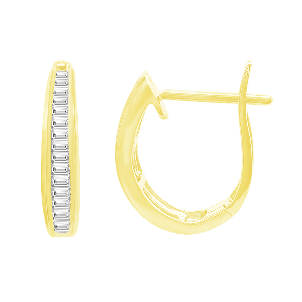 0.22Ctw 10K Yellow Gold Diamond Baguette Hoop Earrings