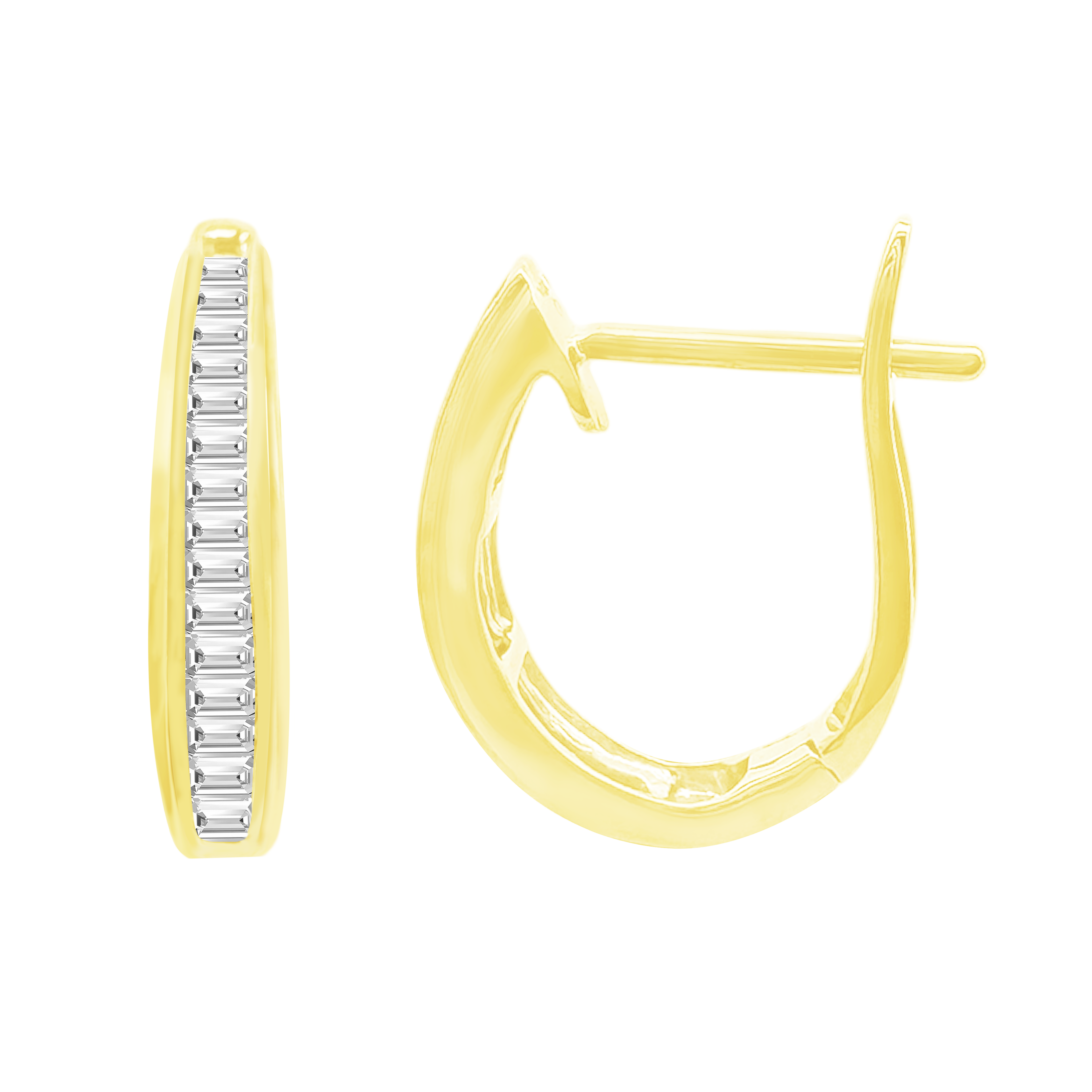 0.22Ctw 10K Yellow Gold Diamond Baguette Hoop Earrings