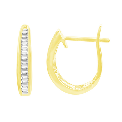 0.22Ctw 10K Yellow Gold Diamond Baguette Hoop Earrings