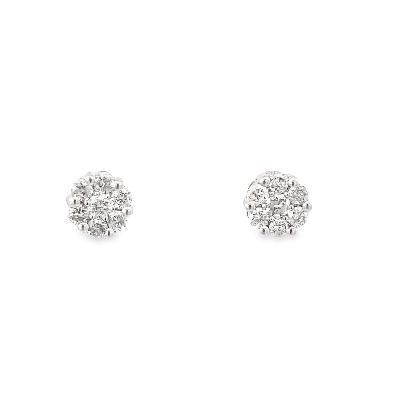 0.50Ctw 14K White Gold Diamond Flower Cluster Stud Earrings