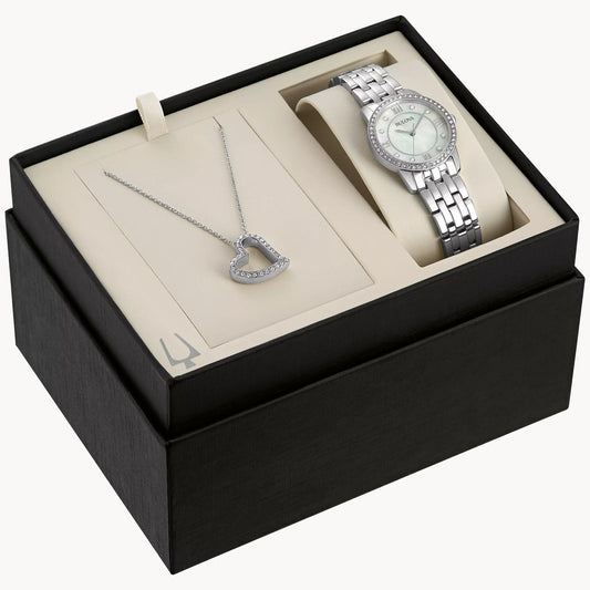 Bulova Crystal Ladies Watch & Necklace Set 96X155
