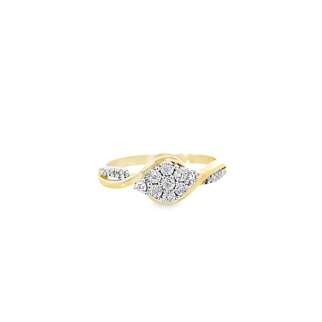 0.15Ctw 10K Yellow Gold Lds Diamond Flower Ring Size 7 1.5Dwt
