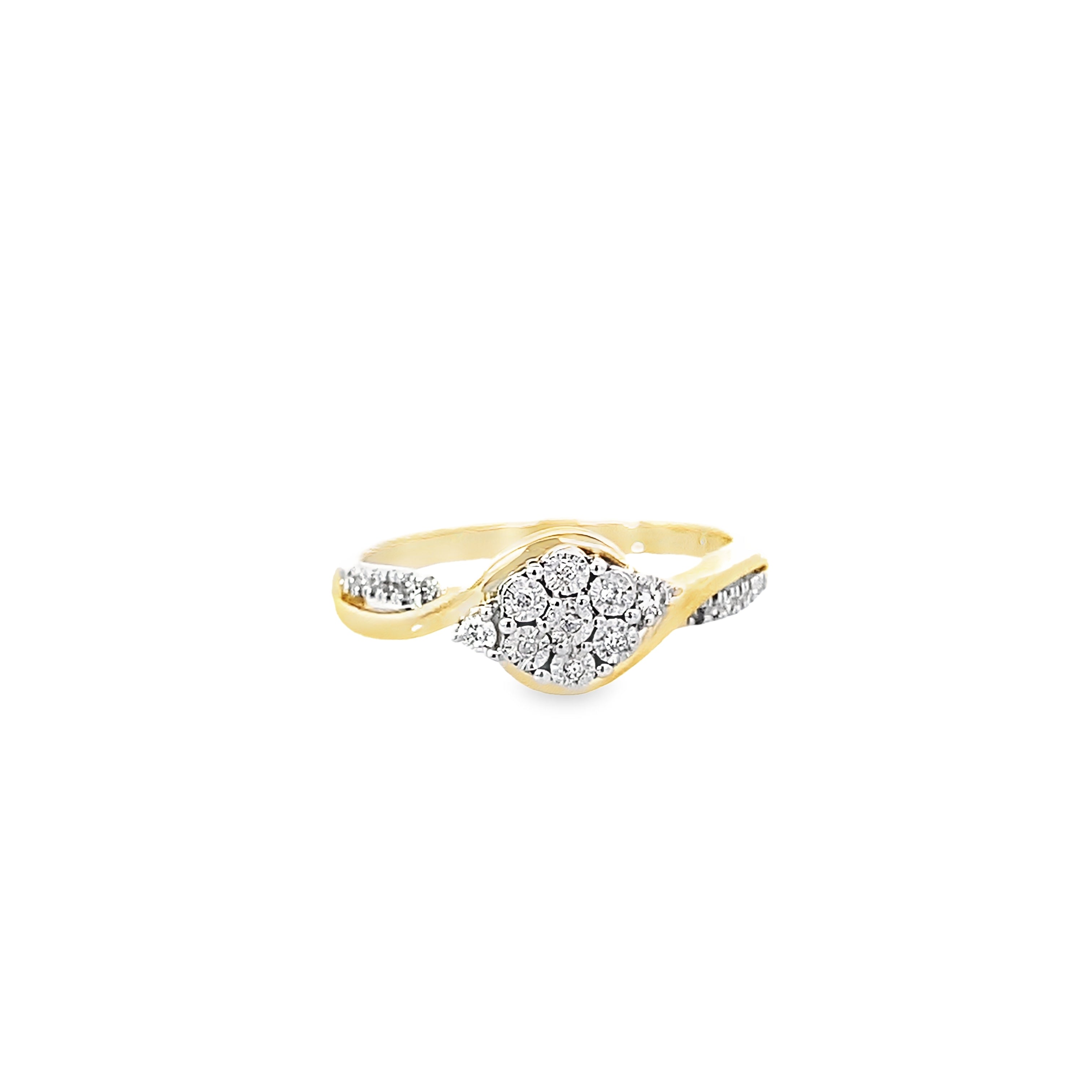 0.15Ctw 10K Yellow Gold Lds Diamond Flower Ring Size 7 1.5Dwt