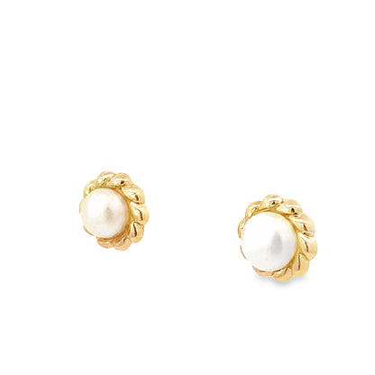 14K Yellow Gold Pearl Rope Stud Earrings