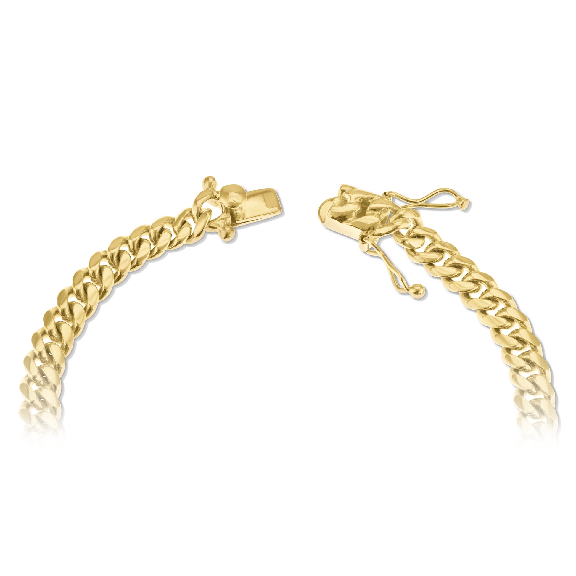 10K Yellow Gold Triple Clasp Cuban Link Chain 7Mm 24In 68.2Dwt
