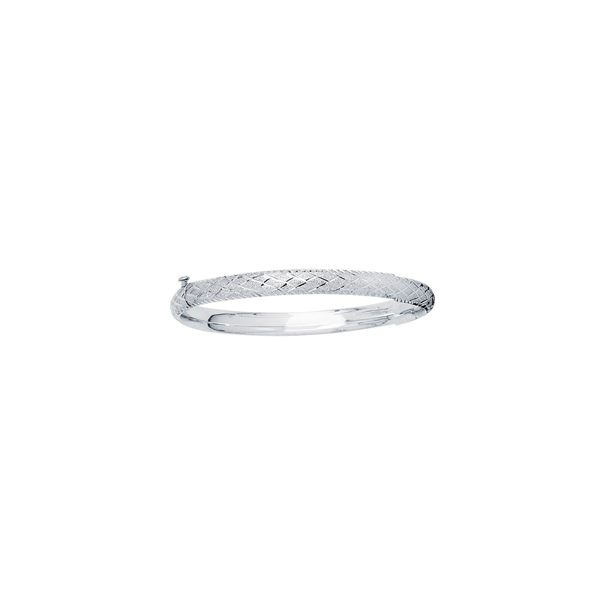 14K White Gold Diamond Cut X Pattern Children's Bangle