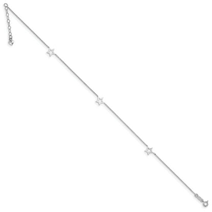 14K White Gold Adjustable Star 9in Plus 1in ext. Anklet