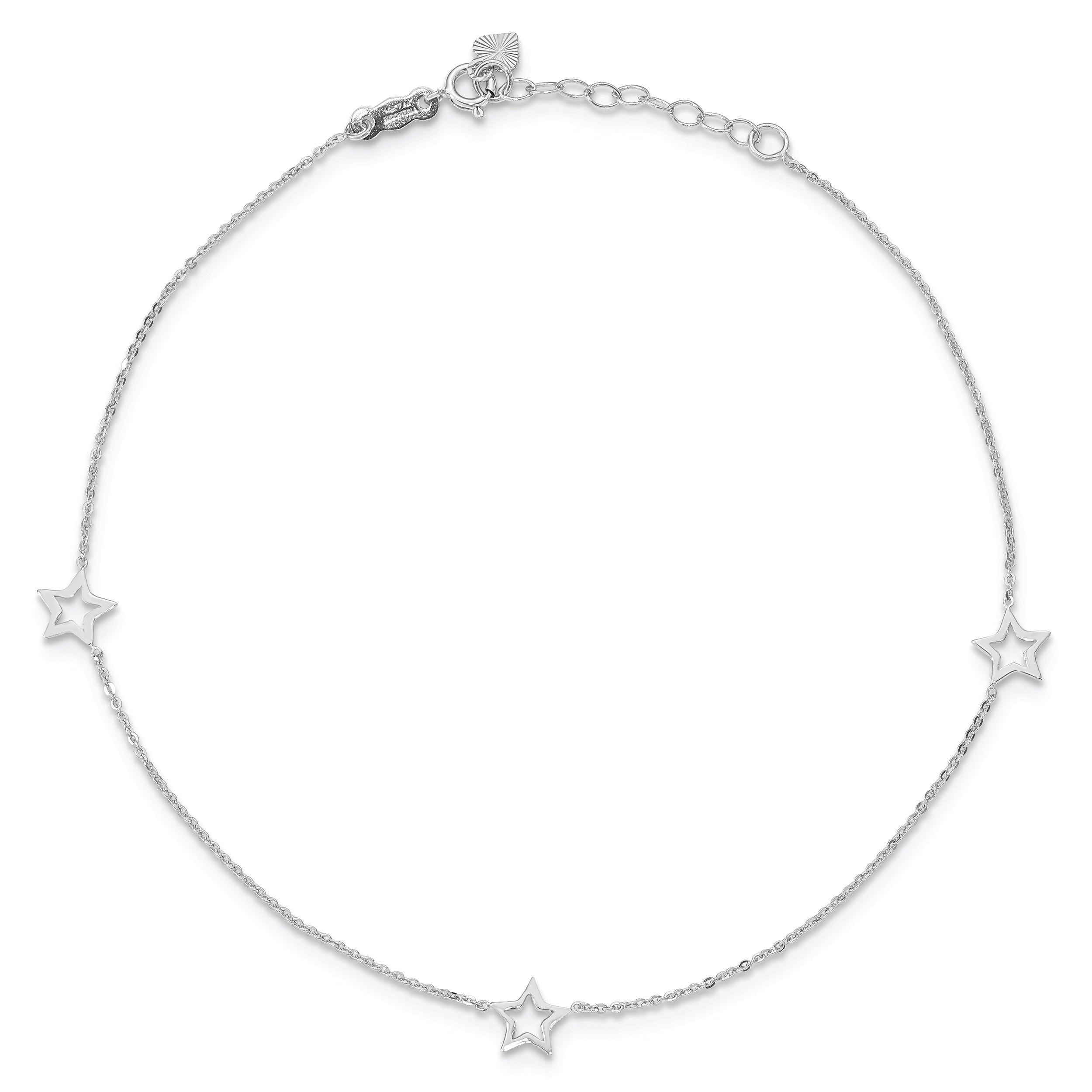 14K White Gold Adjustable Star 9in Plus 1in ext. Anklet