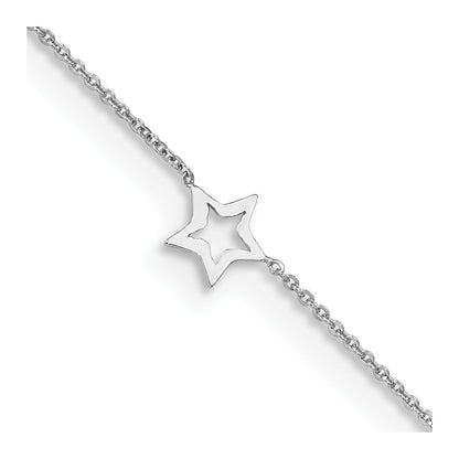 14K White Gold Adjustable Star 9in Plus 1in ext. Anklet