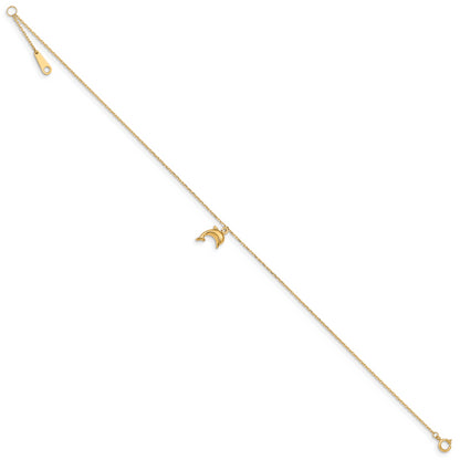 14k Dolphin Charm 9in with 1in Extension Anklet