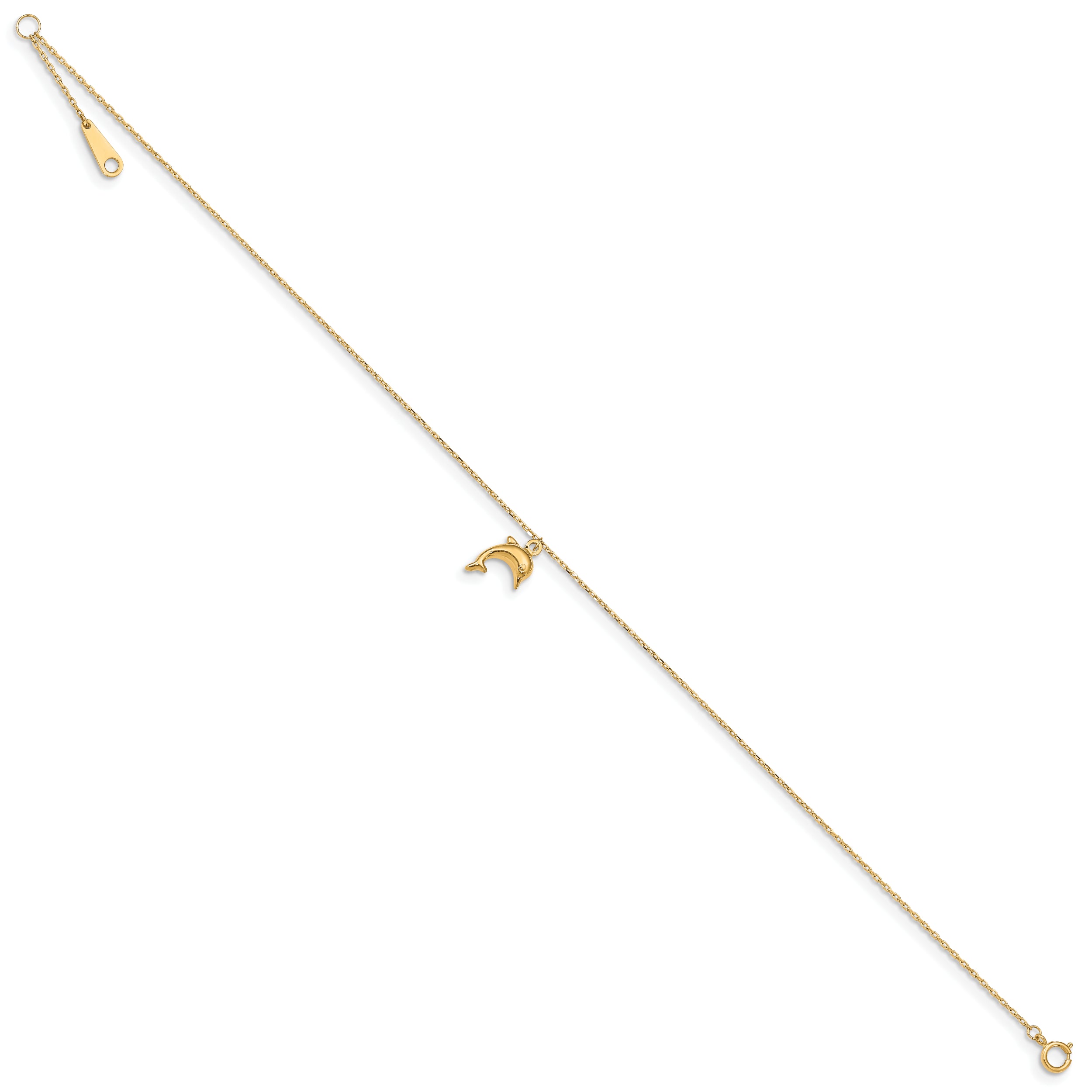 14k Dolphin Charm 9in with 1in Extension Anklet