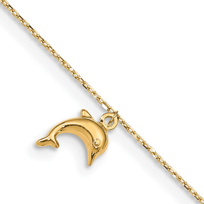 14k Dolphin Charm 9in with 1in Extension Anklet