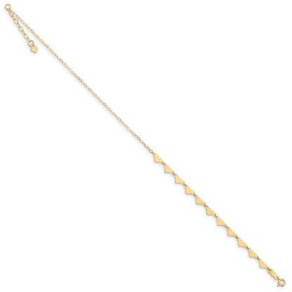 14K Oval Link Chain with Hearts 9in Plus 1in Ext Anklet