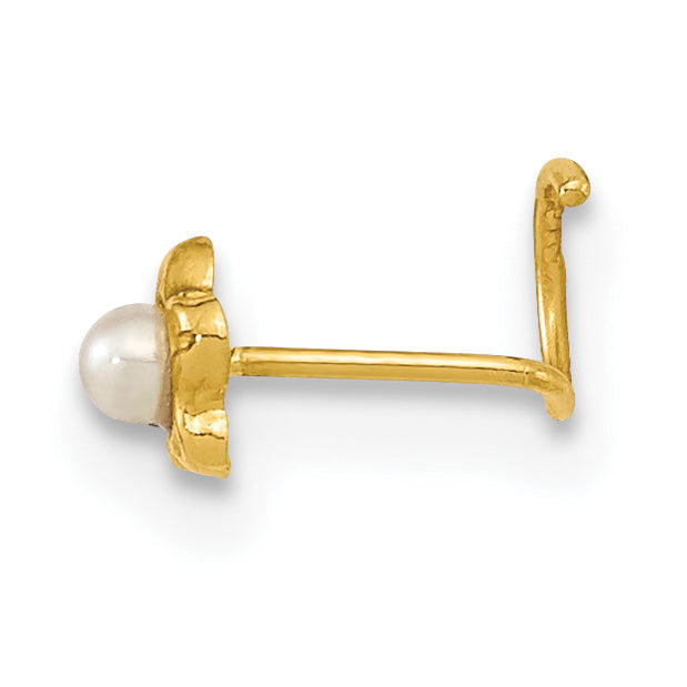 14K 22 Gauge Flower Freshwater Cultured Pearl Nose Ring Body Jewelry