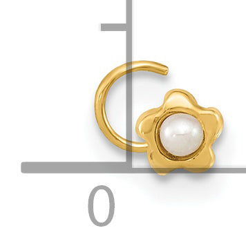 14K 22 Gauge Flower Freshwater Cultured Pearl Nose Ring Body Jewelry