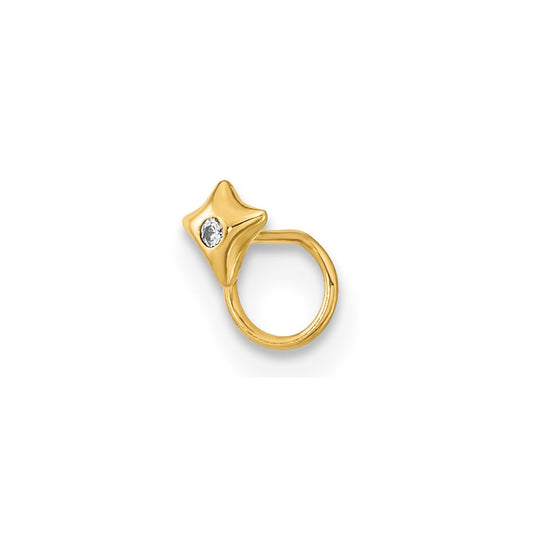 14K 22 Gauge Square with CZ Nose Ring Body Jewelry