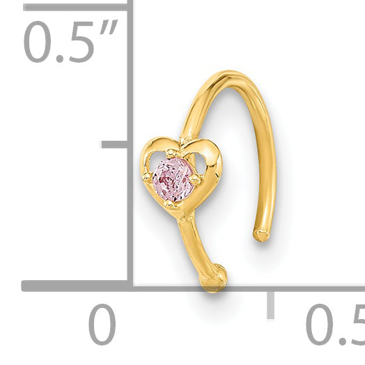 14K 22 Gauge Hoop with Heart CZ Nose Ring Body Jewelry