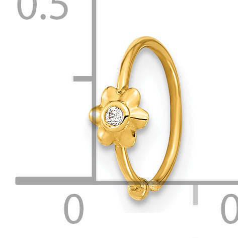 14K 22 Gauge Hoop with CZ Nose Ring Body Jewelry