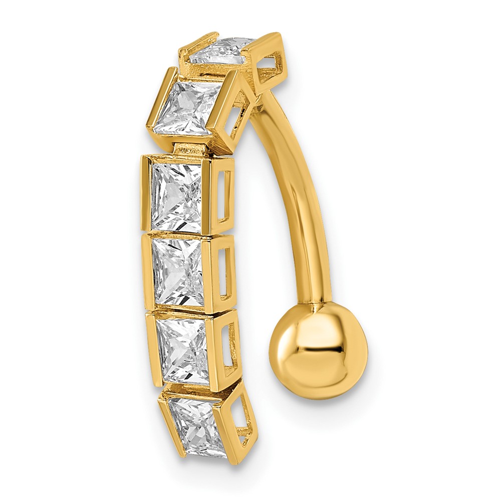 14k CZ Dangle Belly Ring