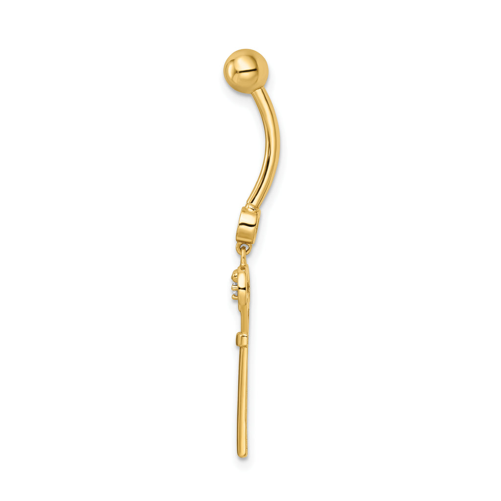 14k CZ Key Belly Ring