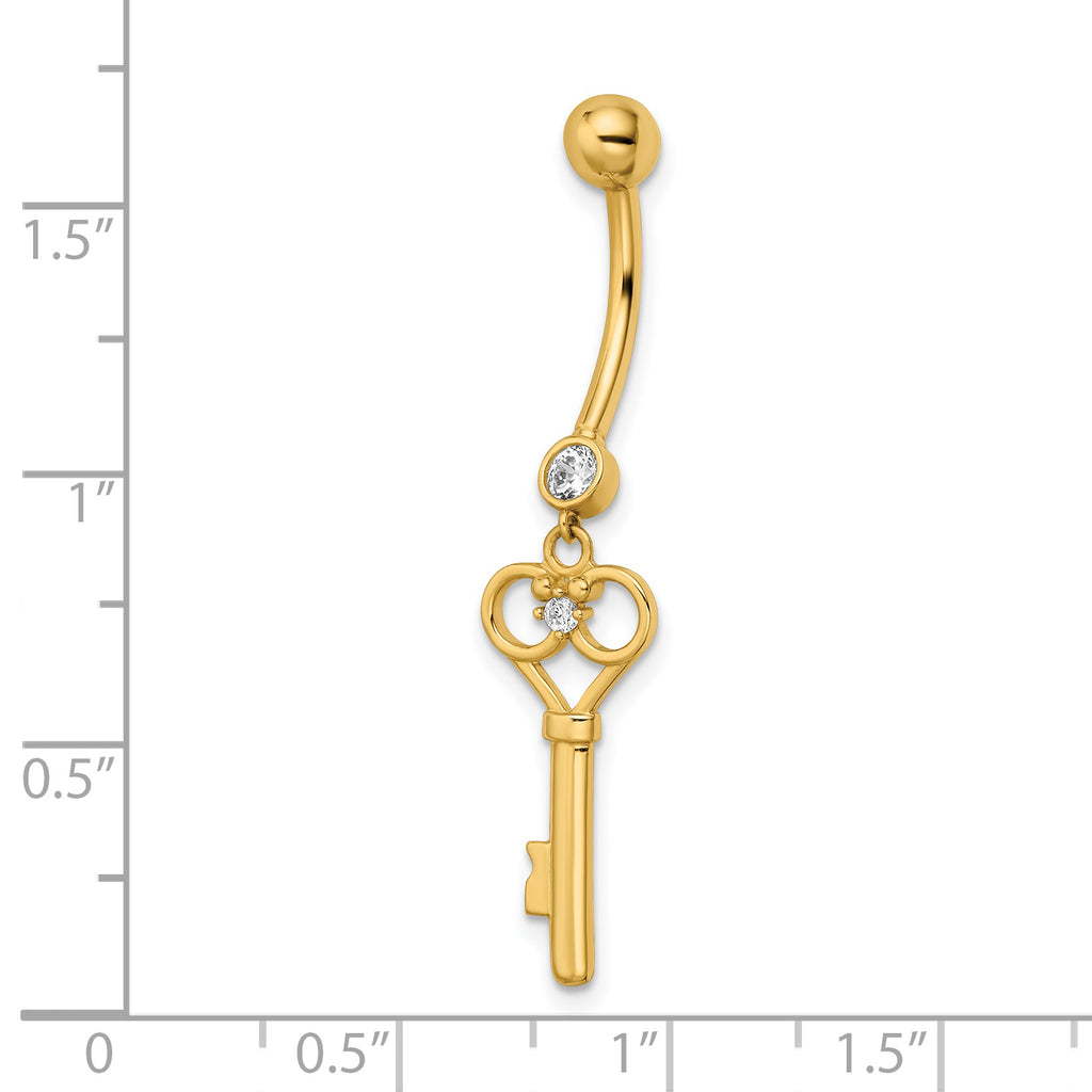 14k CZ Key Belly Ring