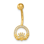 14K 14 Gauge Claddagh CZ Belly/Navel Ring Body Jewelry