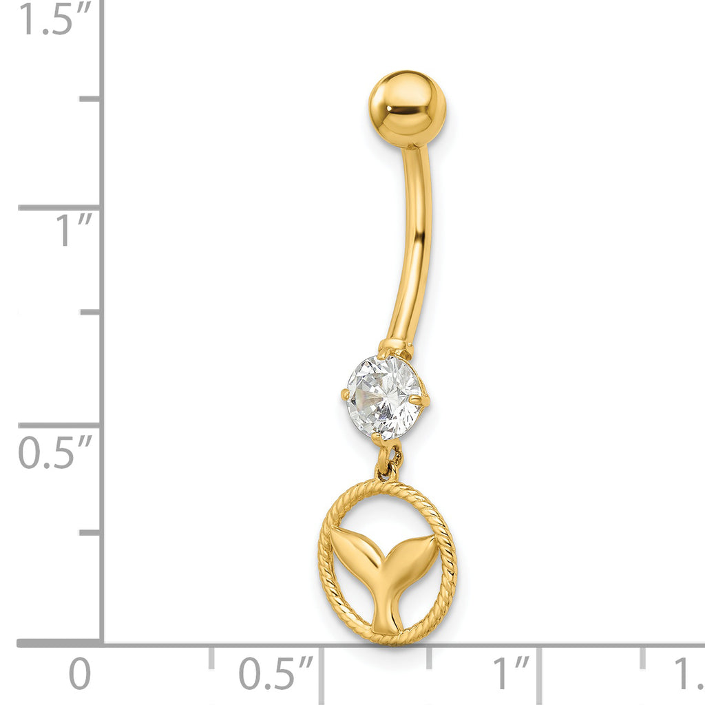 14k CZ Whale Tail Belly Ring