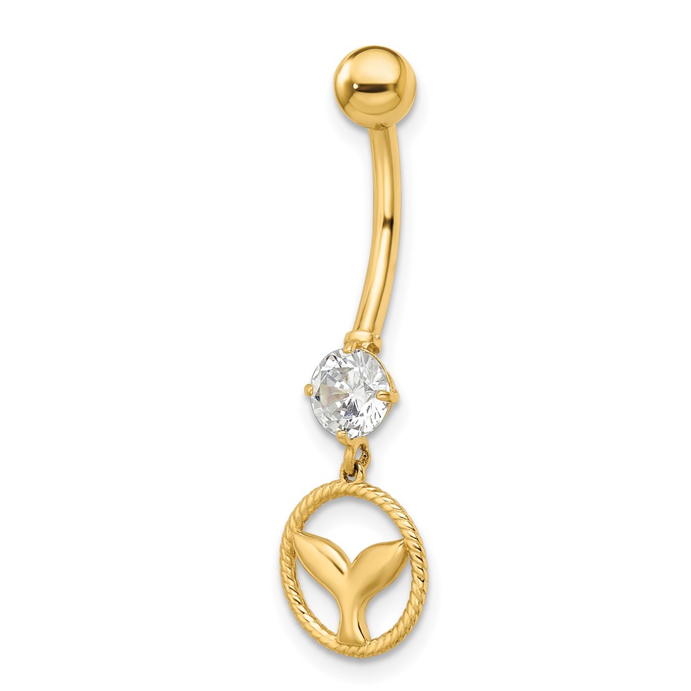 14k CZ Whale Tail Belly Ring